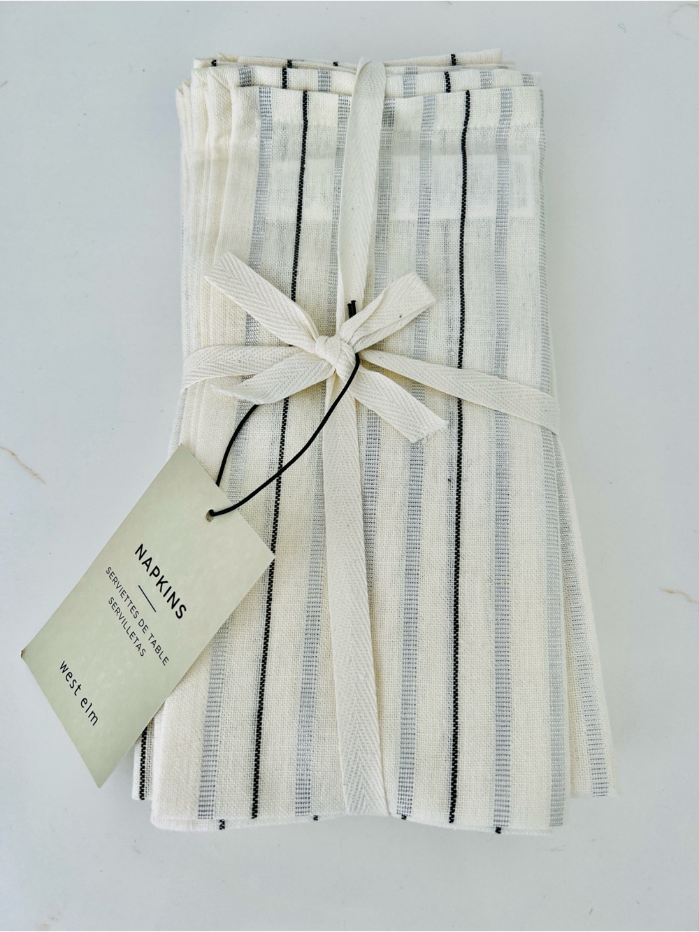 NWT West Elm Off White Napkins with Silver & Black Stripes (Set of 4)